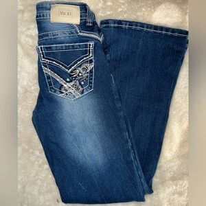 Angel Dark Blue Flare Jeans with Embellished Pockets